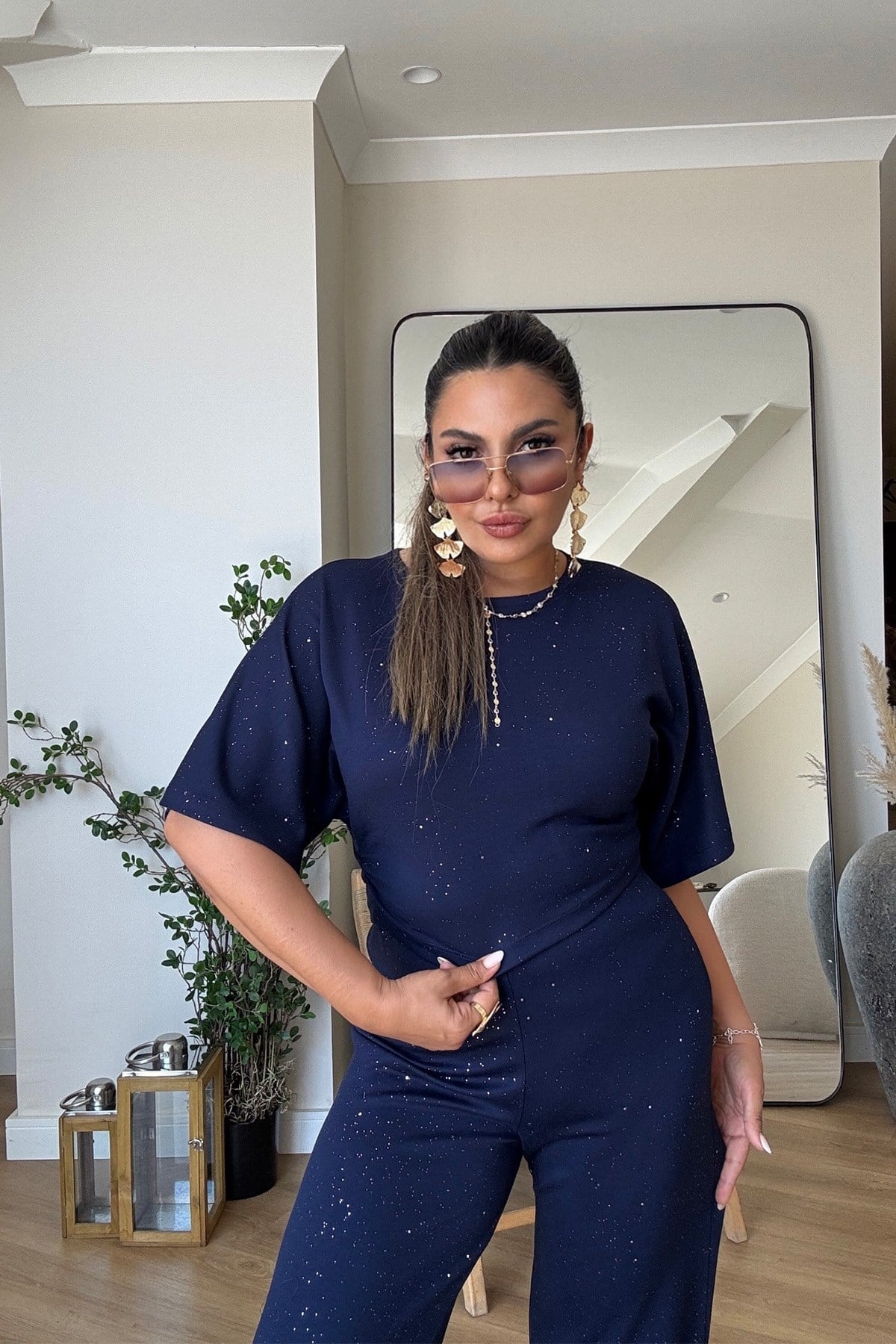 Simli Modal Takım Lacivert