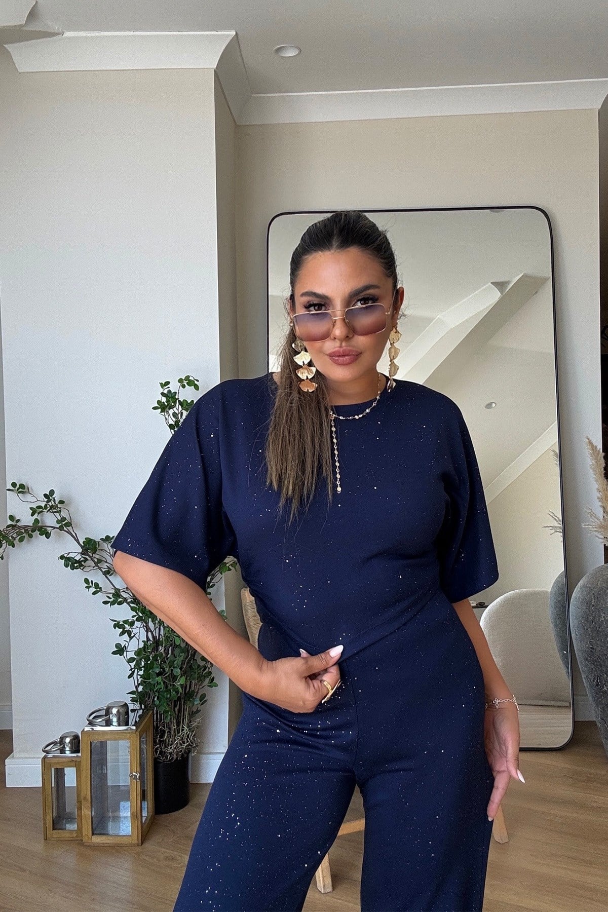 Simli Modal Takım Lacivert