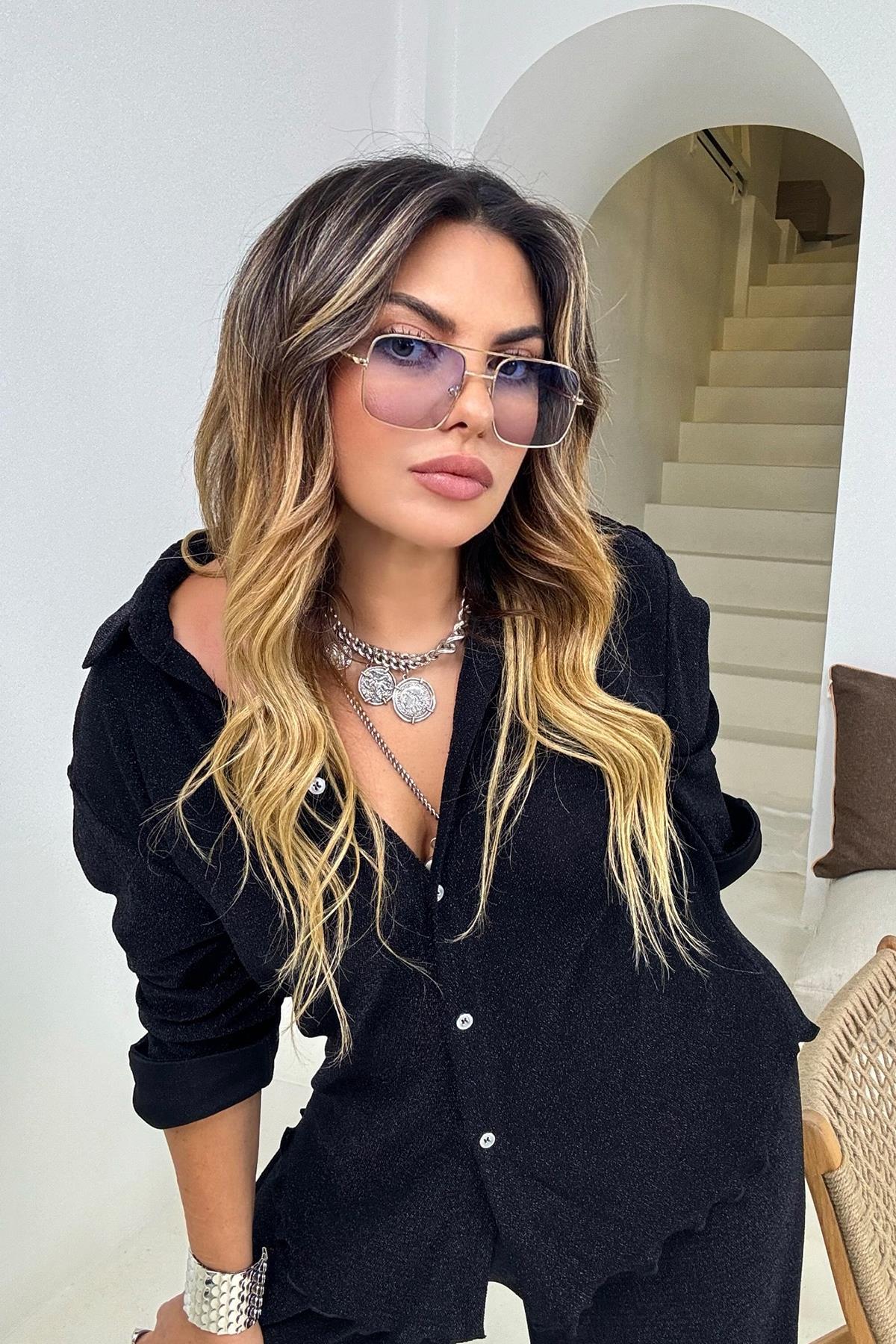 Simli Örme Kumaş Gömlekli Takım Siyah