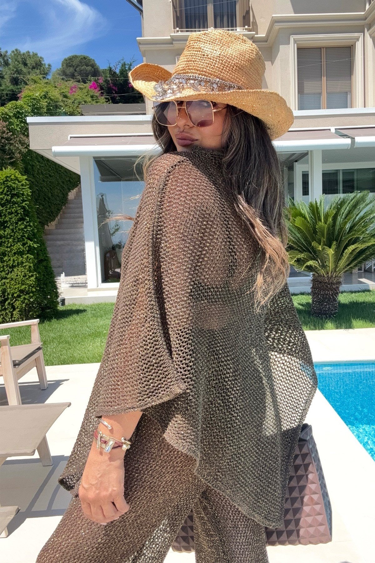 Simli Panço Model Beach Takım Kahve