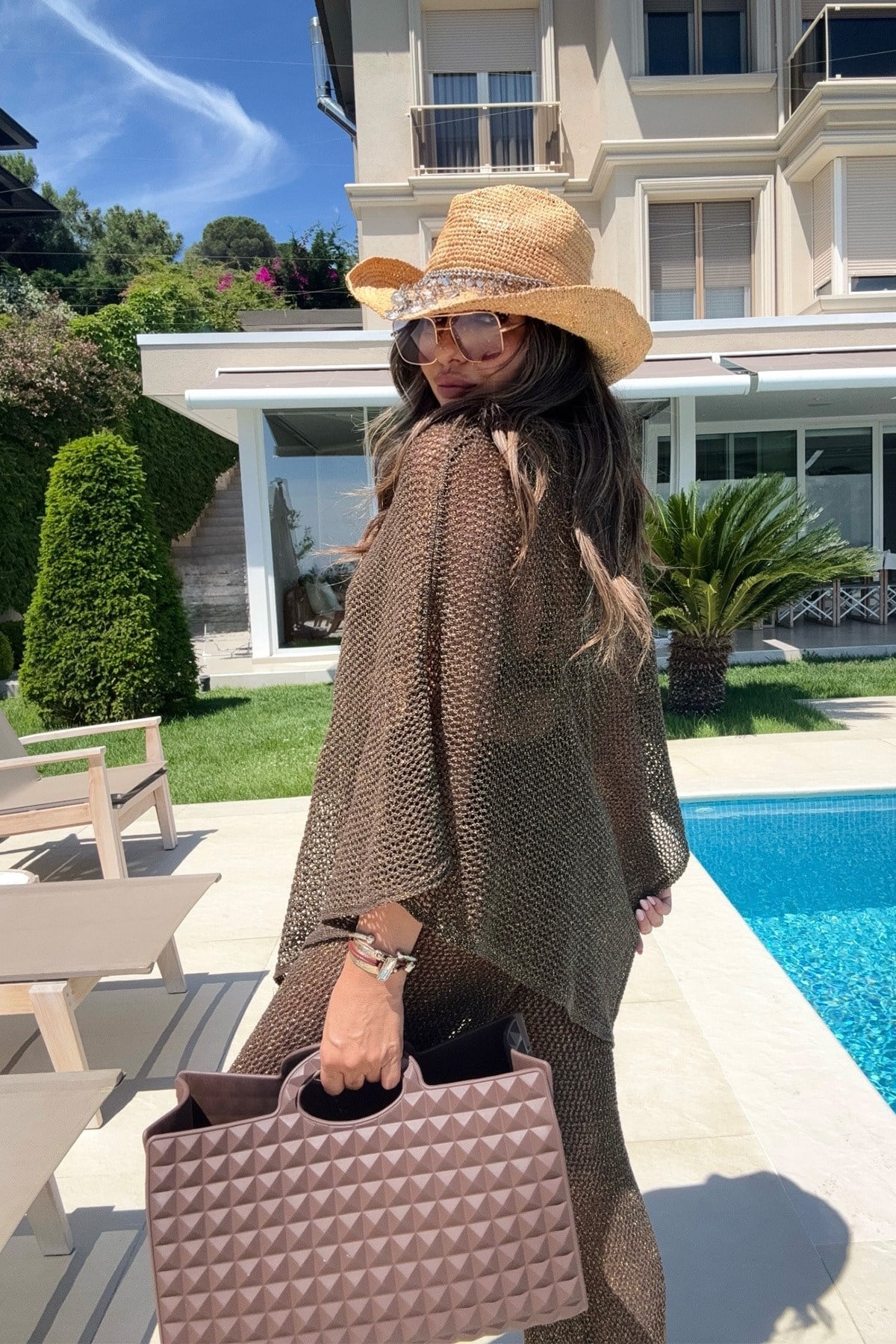 Simli Panço Model Beach Takım Kahve
