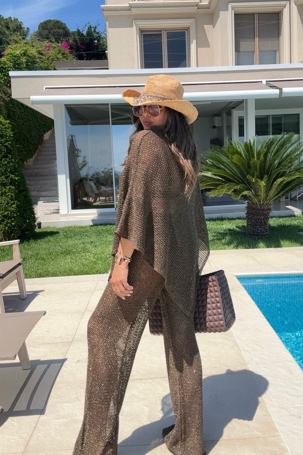 Simli Panço Model Beach Takım Kahve