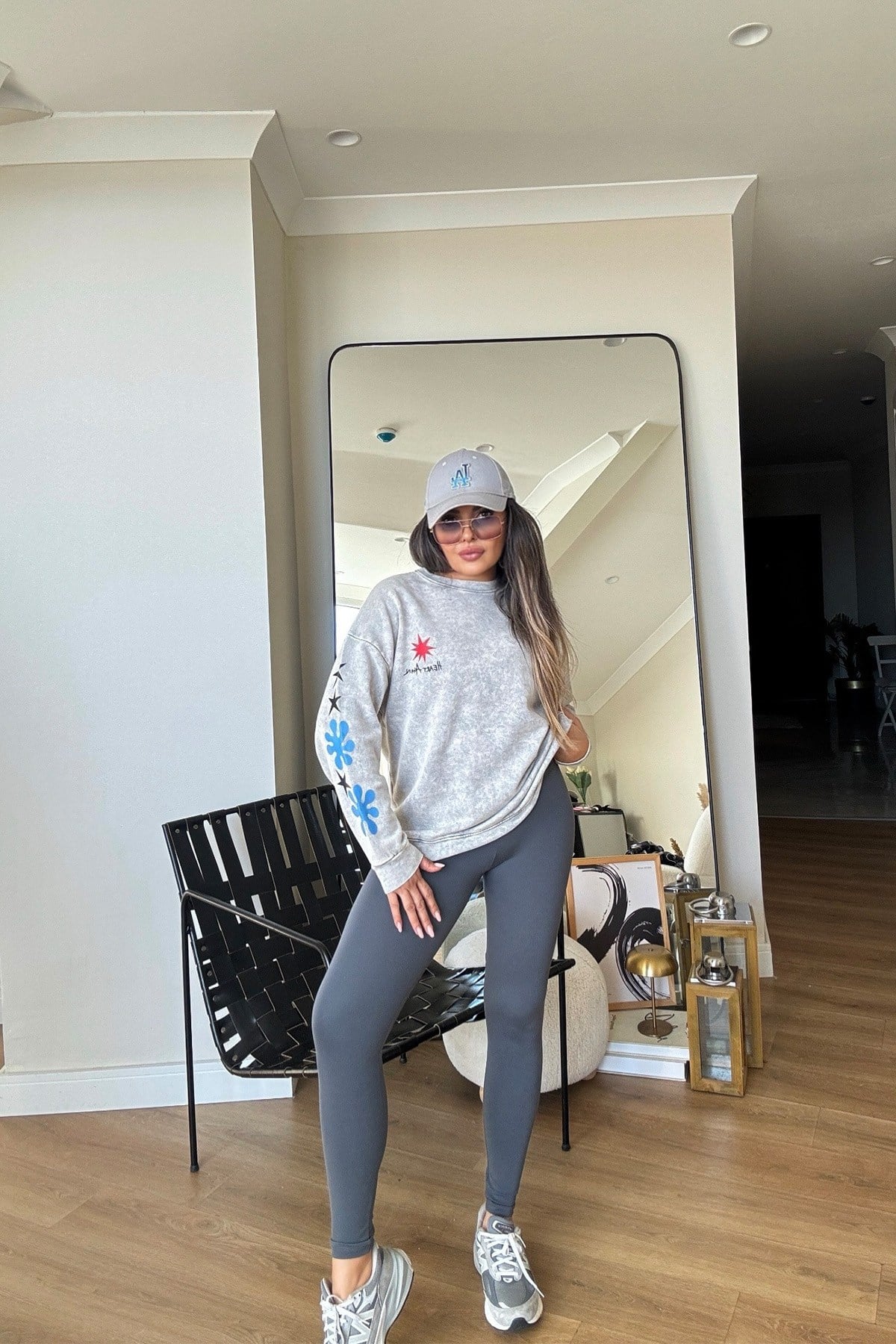 Sırt Baskılı Yıkamalı Sweat Gri