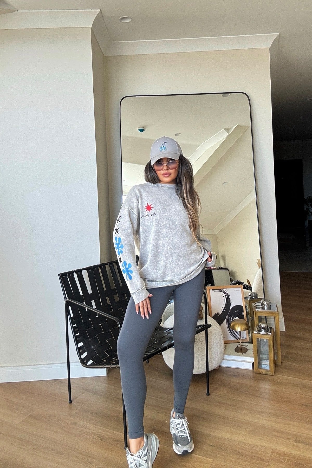 Sırt Baskılı Yıkamalı Sweat Gri