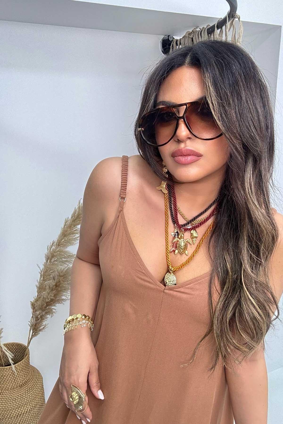 Sırt Detay Marka Model Askılı Elbise Camel