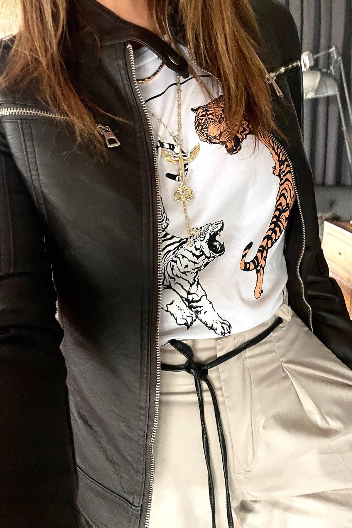 Slim Fit Deri Ceket Acı Kahve