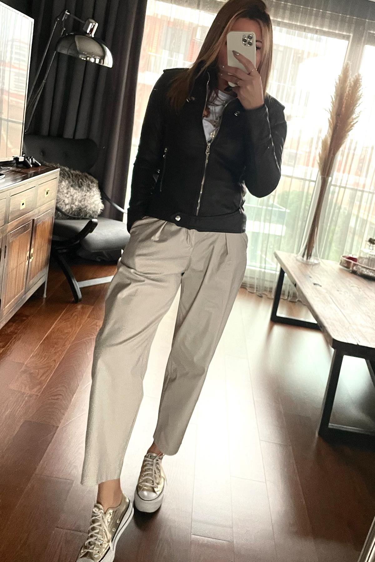 Slim Fit Deri Ceket Acı Kahve