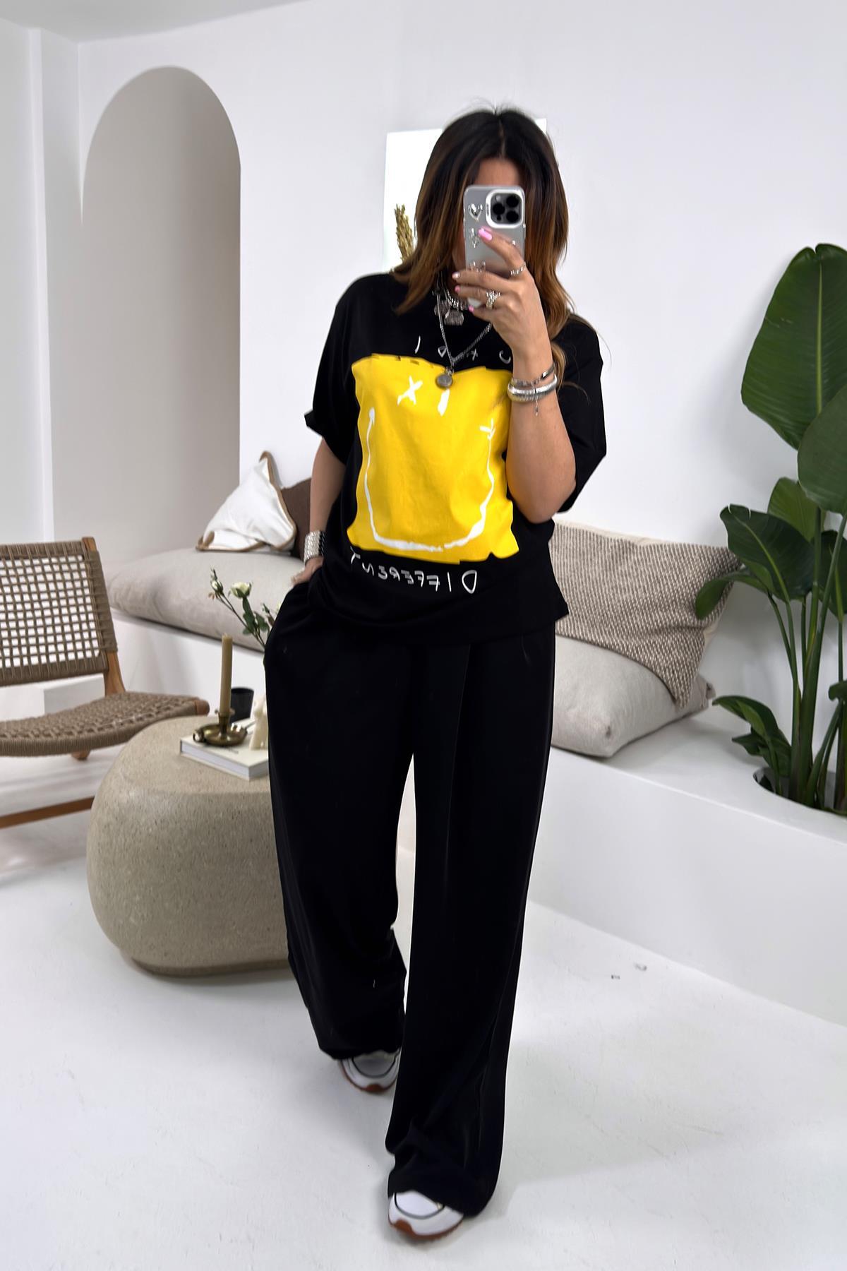 Smiley Tshirt Siyah-Sarı