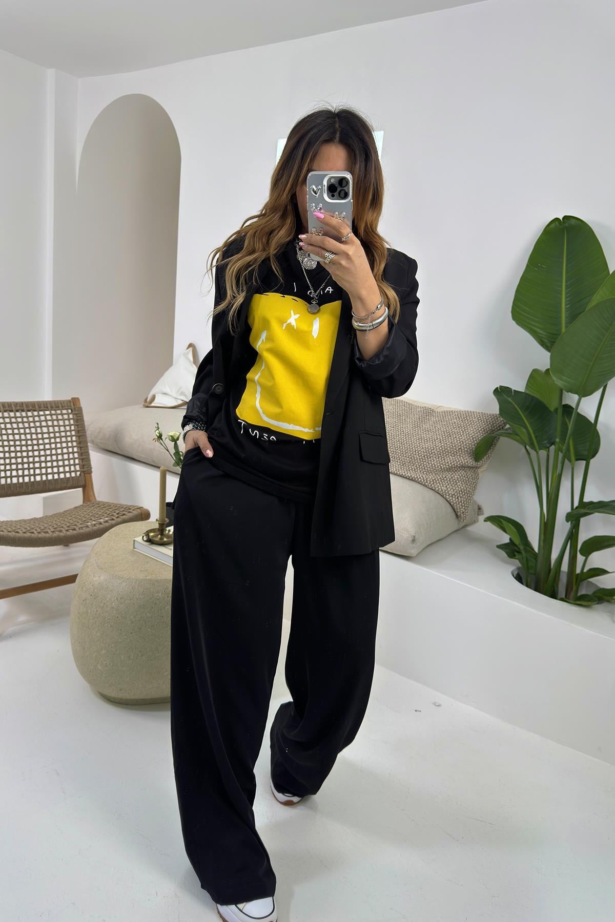 Smiley Tshirt Siyah-Sarı