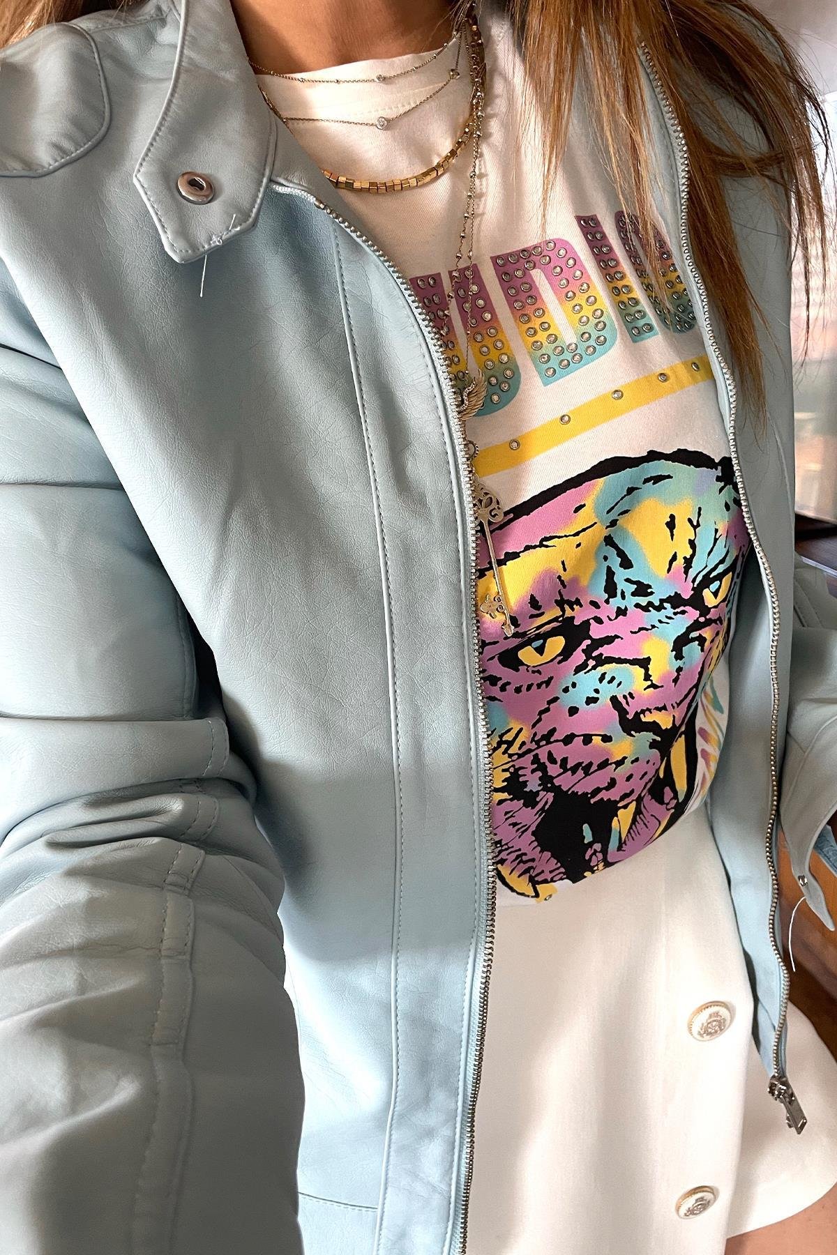 Studio Taşlı Tshirt Ekru