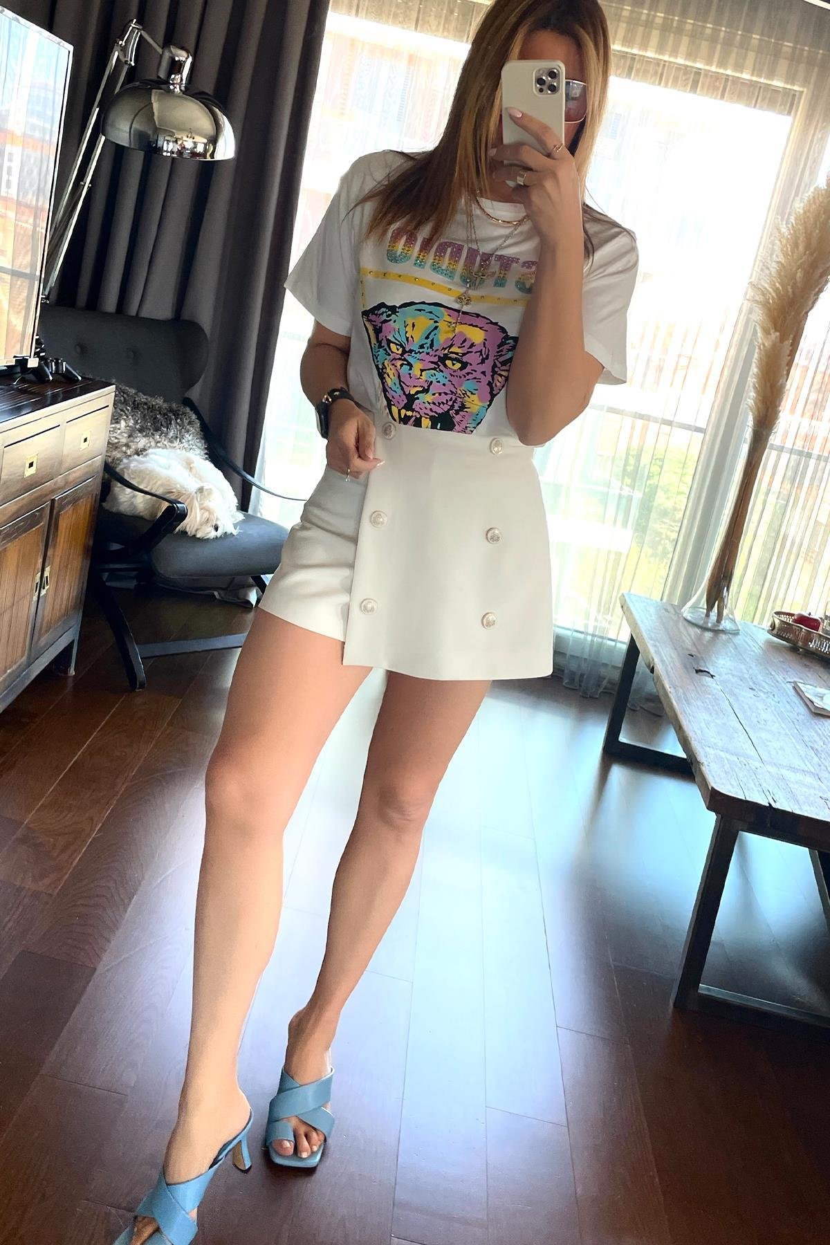 Studio Taşlı Tshirt Ekru