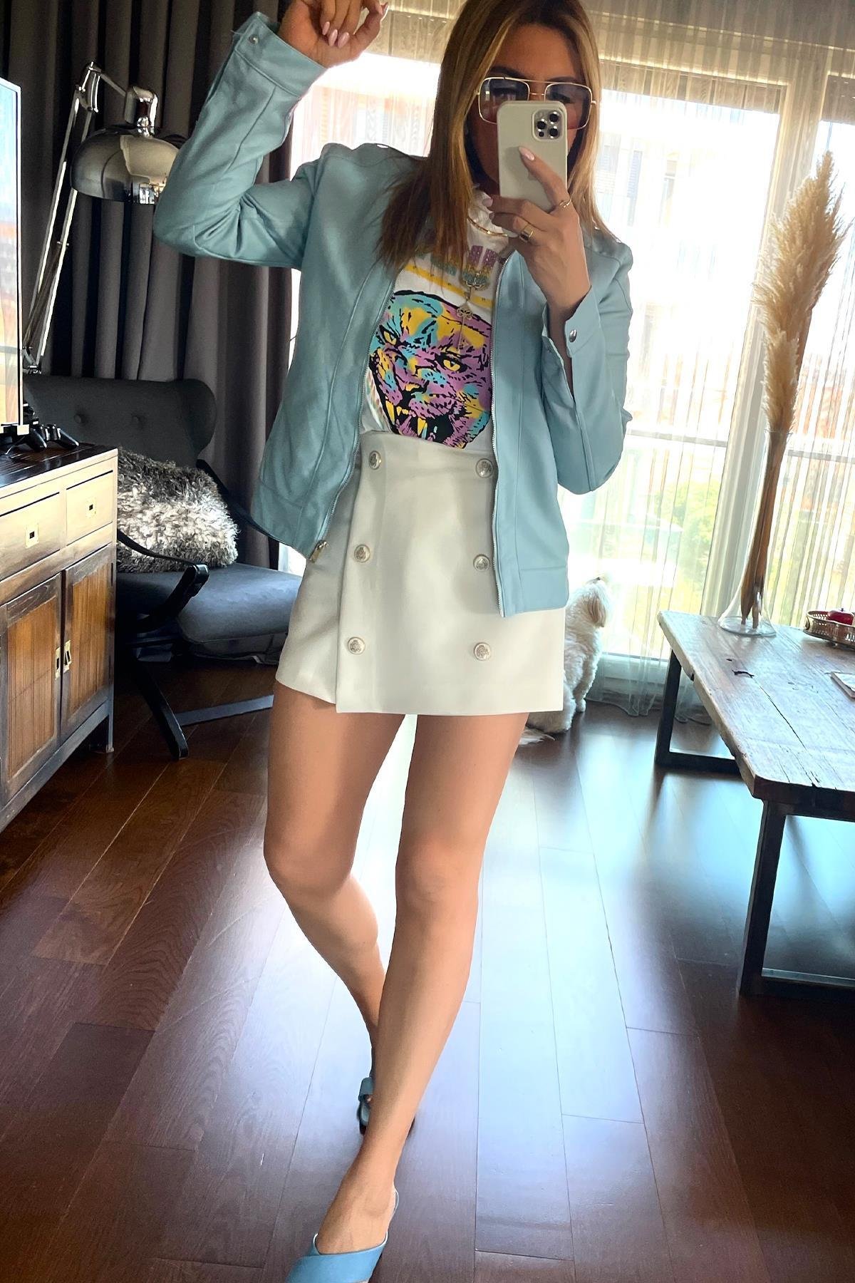 Studio Taşlı Tshirt Ekru