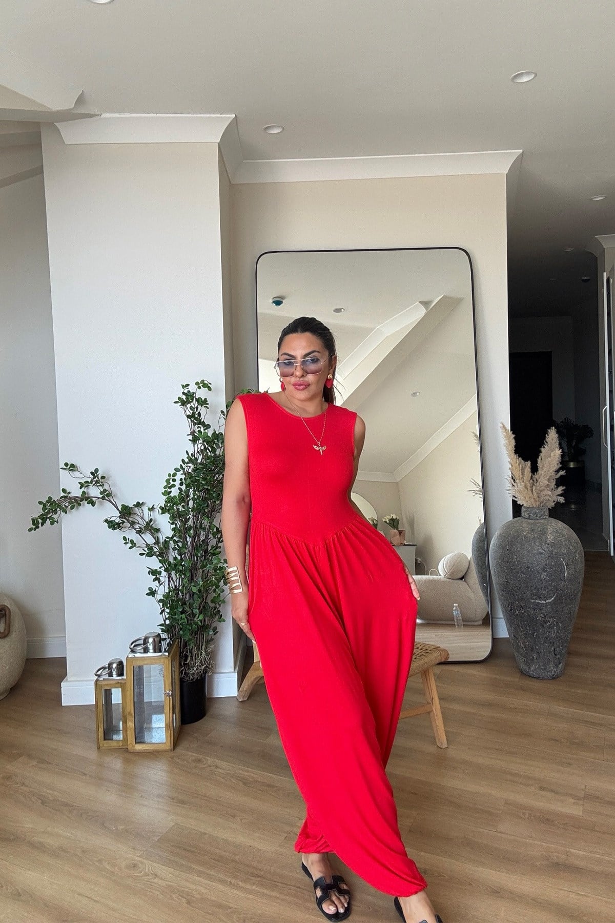 Supreme Paça Lastikli Tulum Nar çiçeği