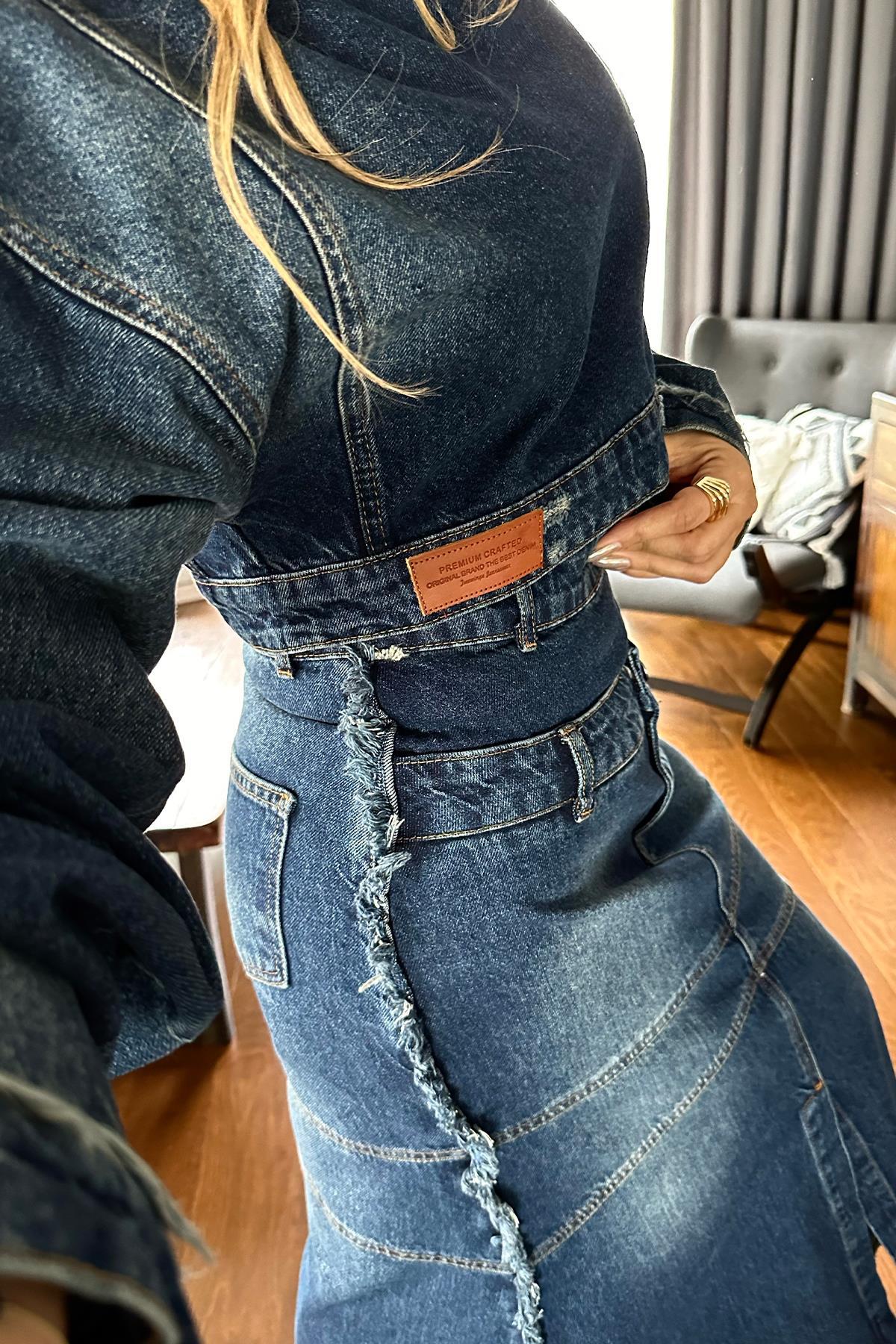 Tasarım Jean Crop Mavi
