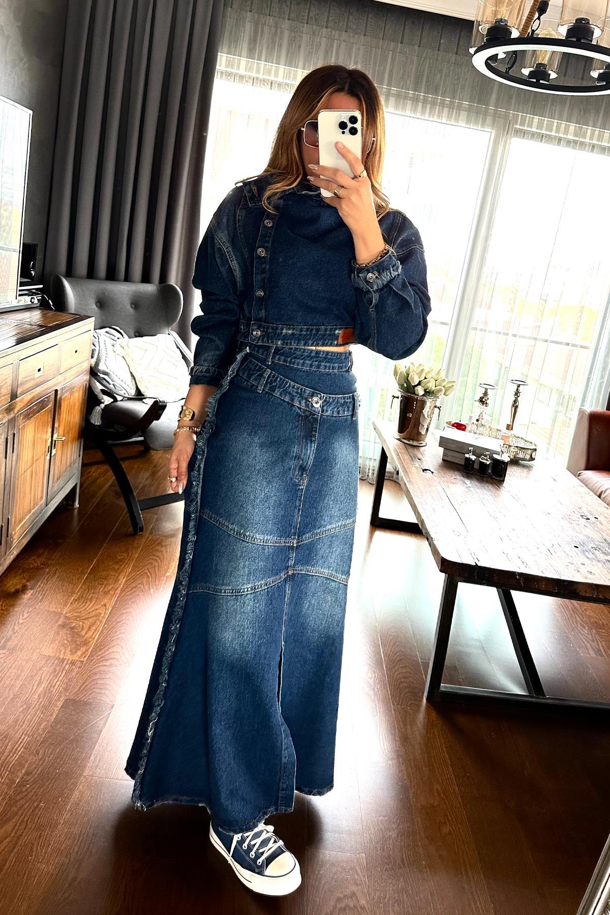 Tasarım Jean Crop Mavi