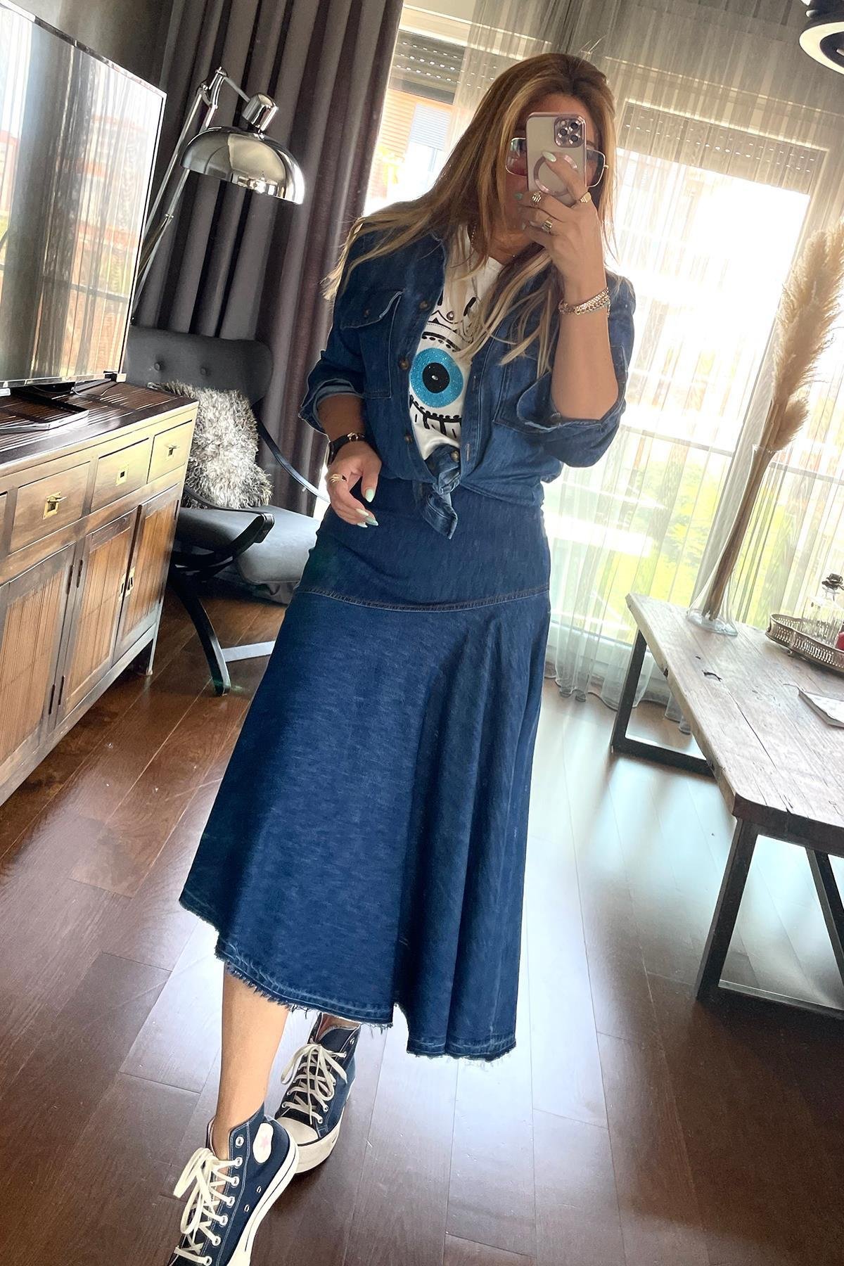 Taşlı Göz Tshirt Ekru