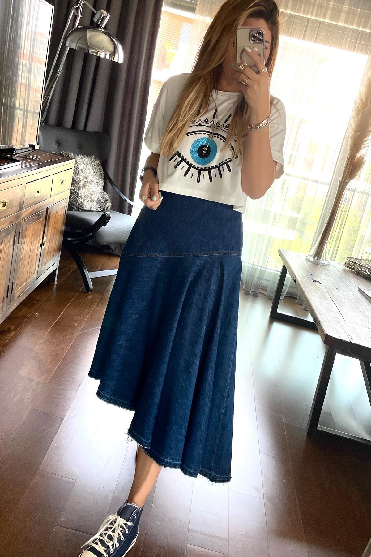 Taşlı Göz Tshirt Ekru