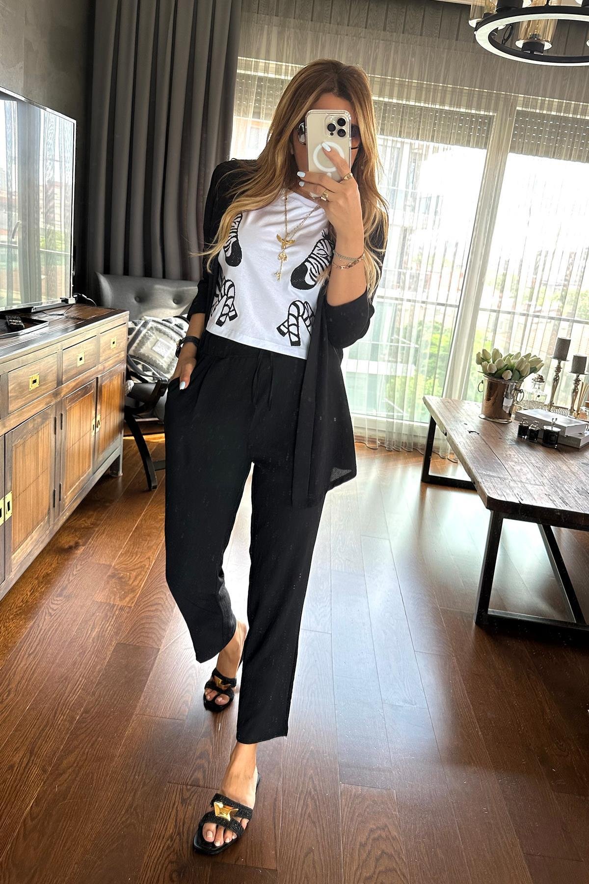 Taşlı Zebra Tshirt Beyaz