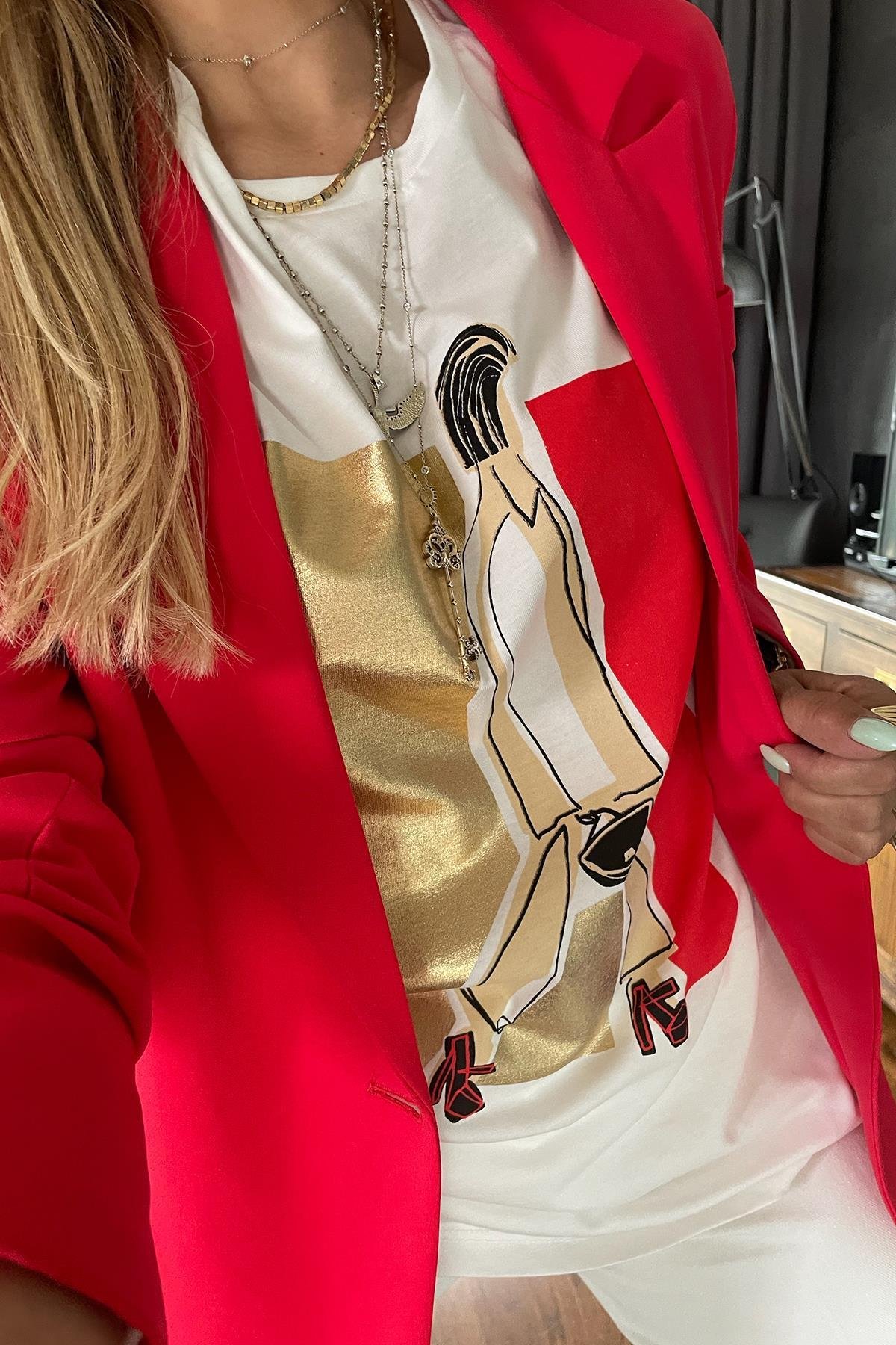 Tek Düğme Blazer Ceket Nar Çiçeği