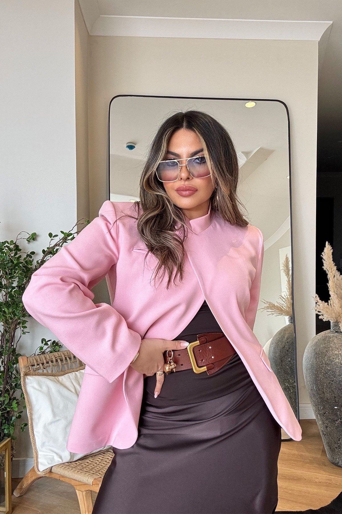 Tek Düğme Tasarım Ceket Şeker Pembe