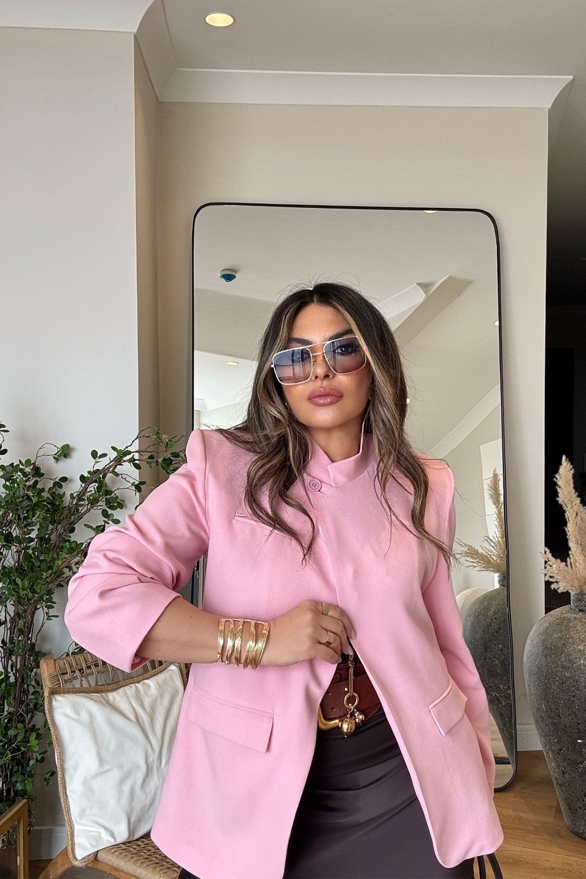 Tek Düğme Tasarım Ceket Şeker Pembe