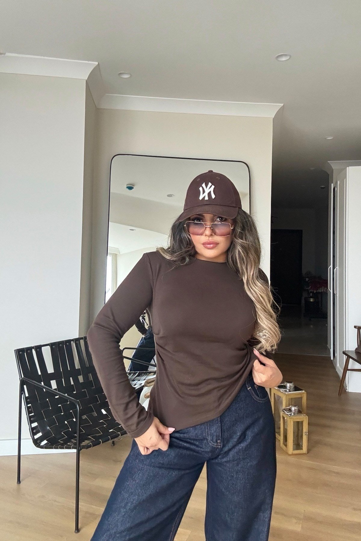Tek Yanı Büzgülü Basic Body Kahve