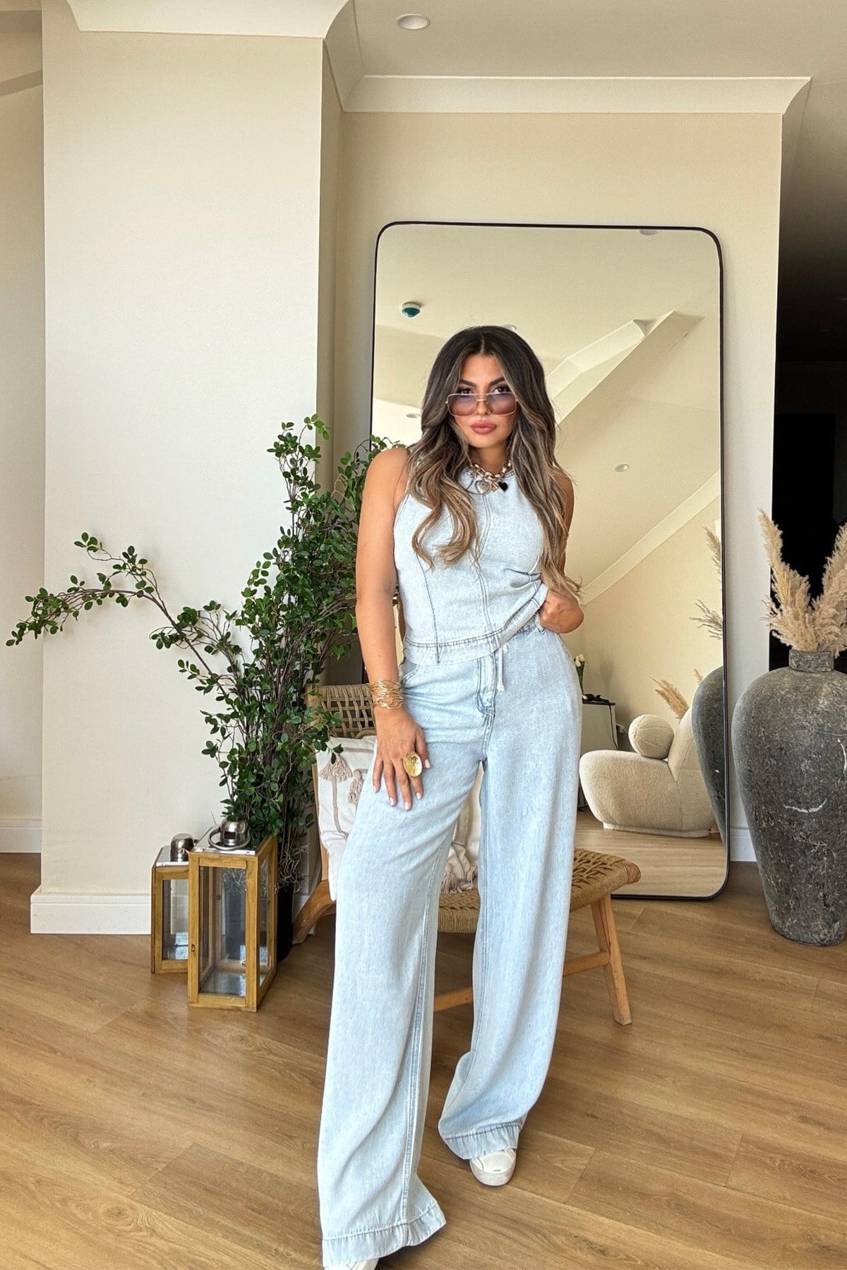 Tencel Denim Fermuarlı Takım Açık Mavi