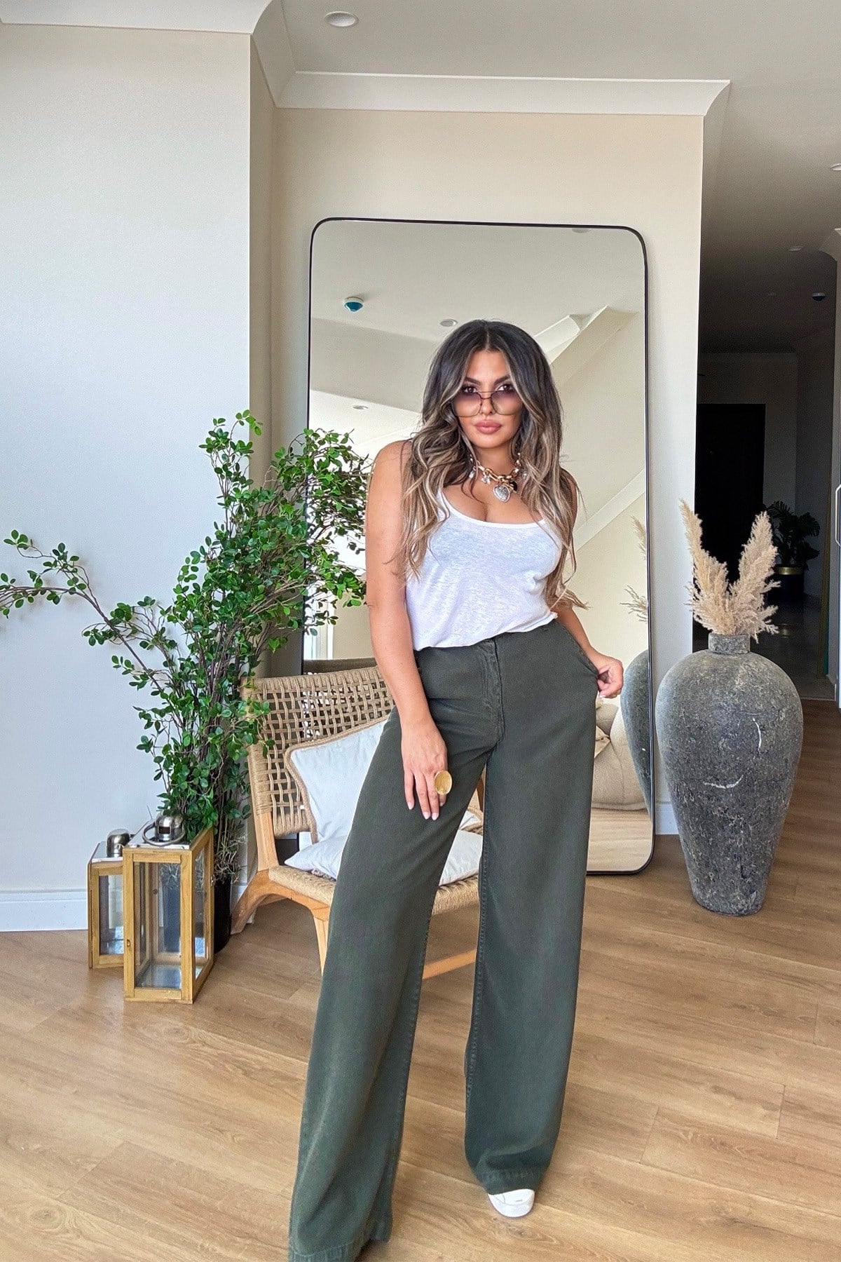 Tencel Denim Pantolon Koyu Yeşil