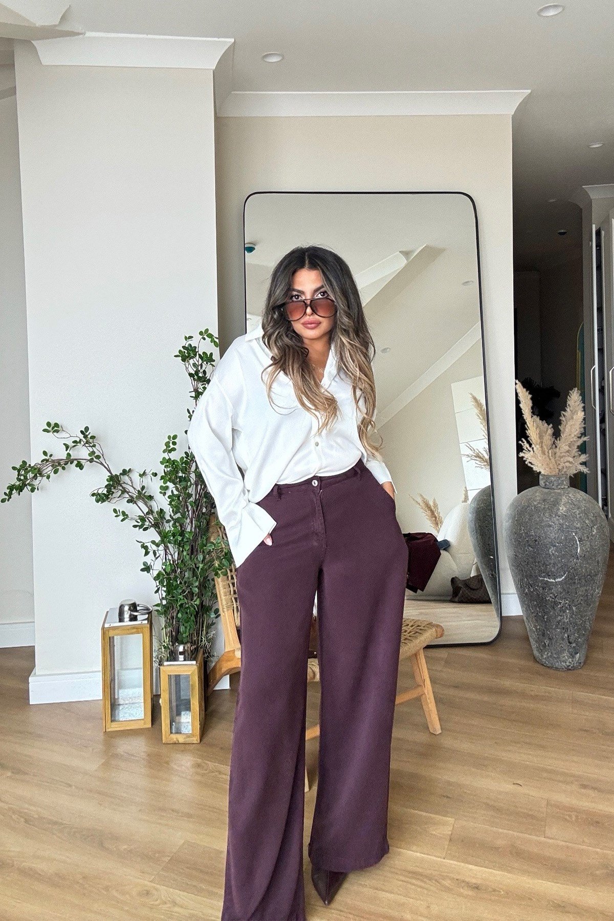 Tencel Denim Pantolon Mürdüm