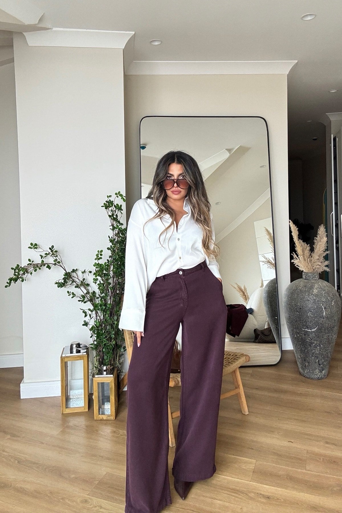 Tencel Denim Pantolon Mürdüm