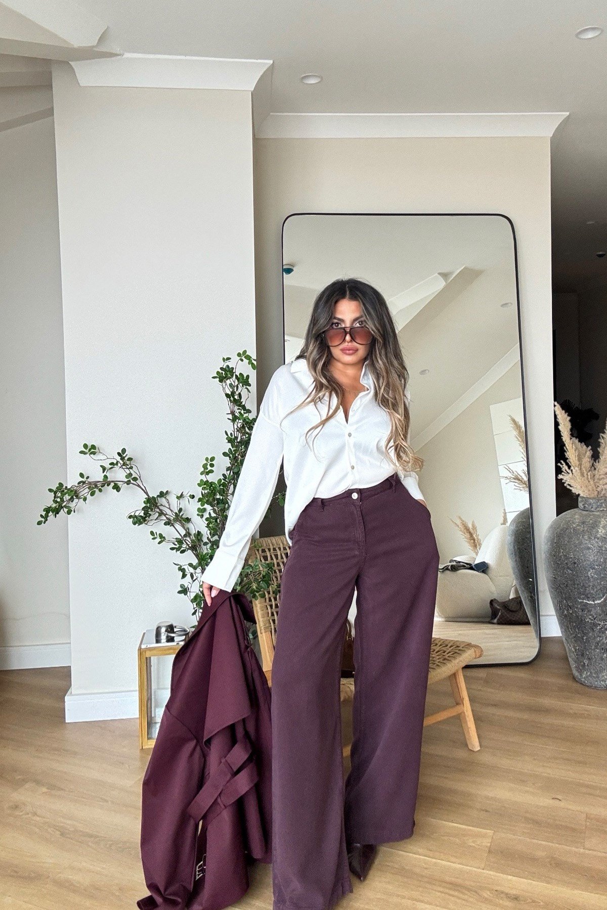 Tencel Denim Pantolon Mürdüm