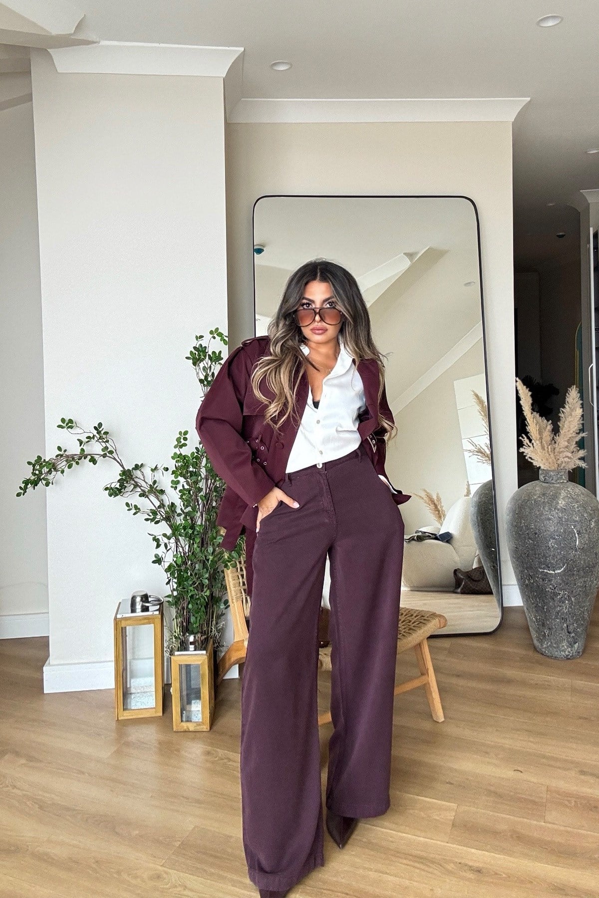 Tencel Denim Pantolon Mürdüm