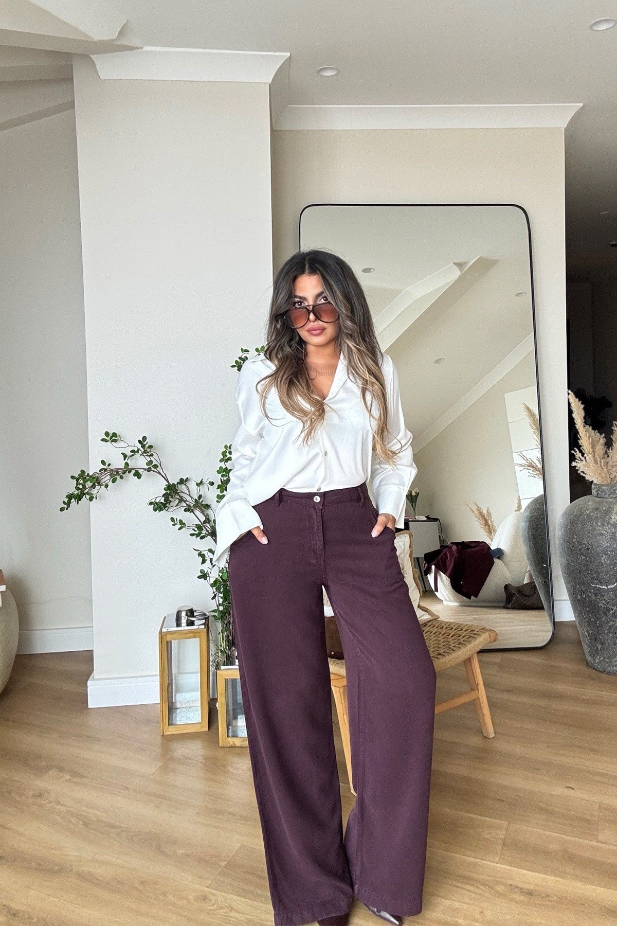 Tencel Denim Pantolon Mürdüm