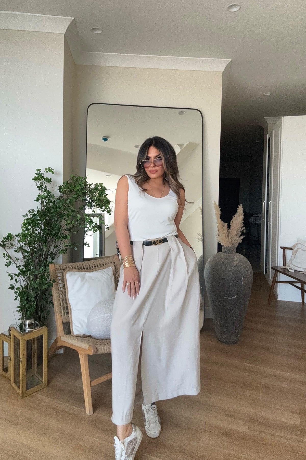 Tencel Kumaş Bel Detaylı Yırtmaçlı Etek Taş