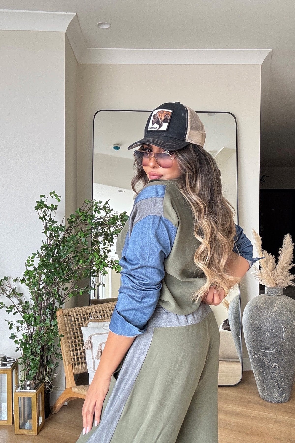 Tencel Kumaş Denim Garnili Takım Haki
