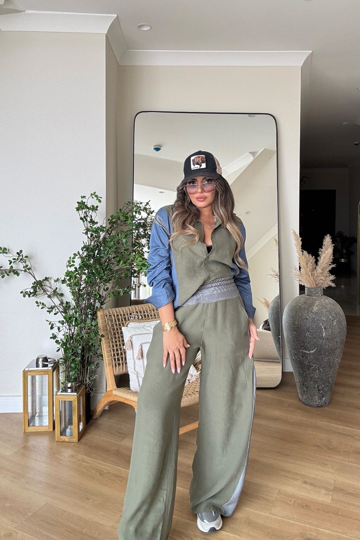 Tencel Kumaş Denim Garnili Takım Haki