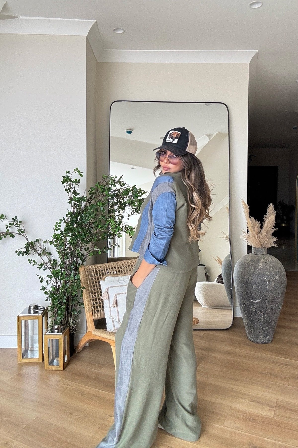 Tencel Kumaş Denim Garnili Takım Haki