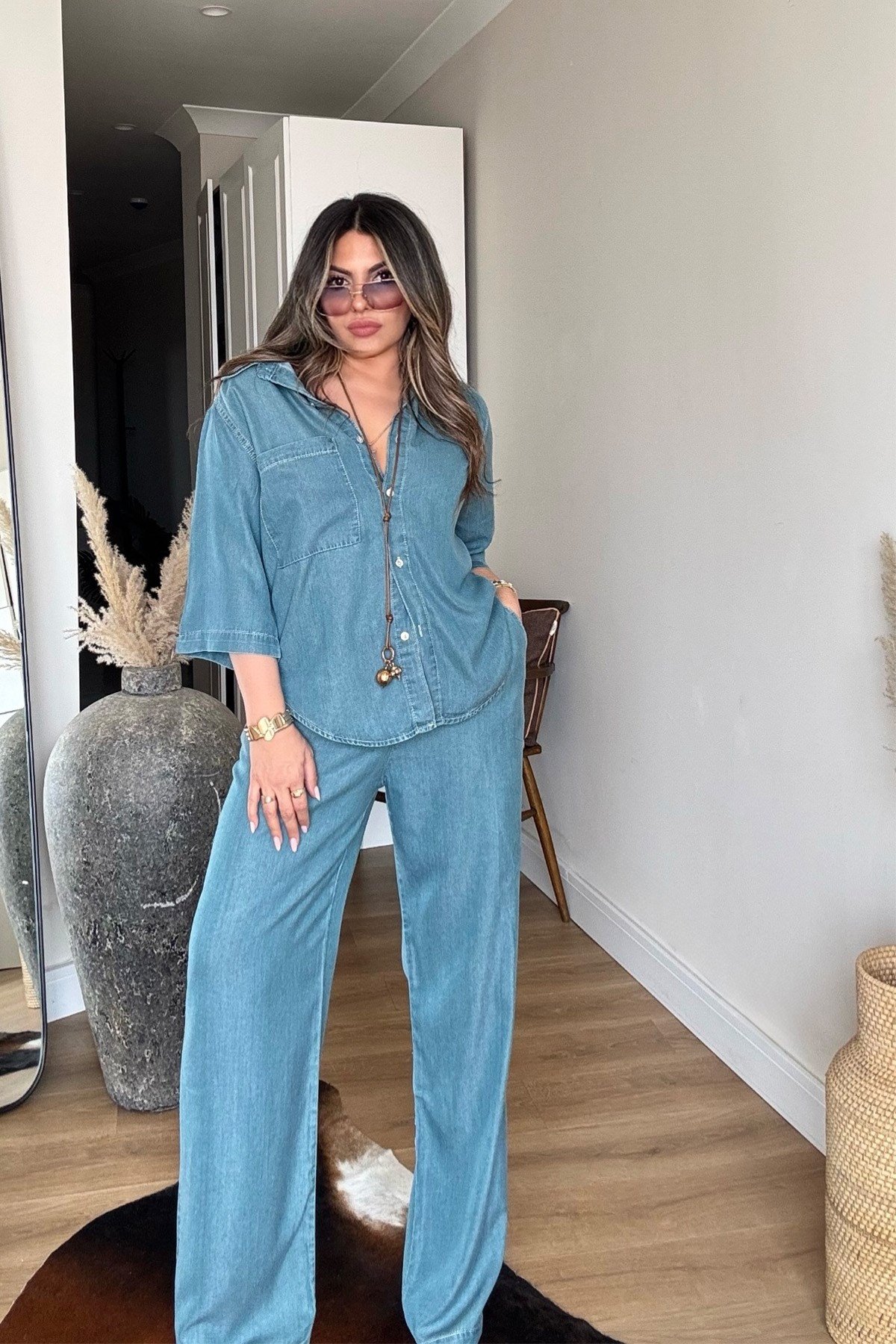 Tencel Kumaş Denim Takım Mavi