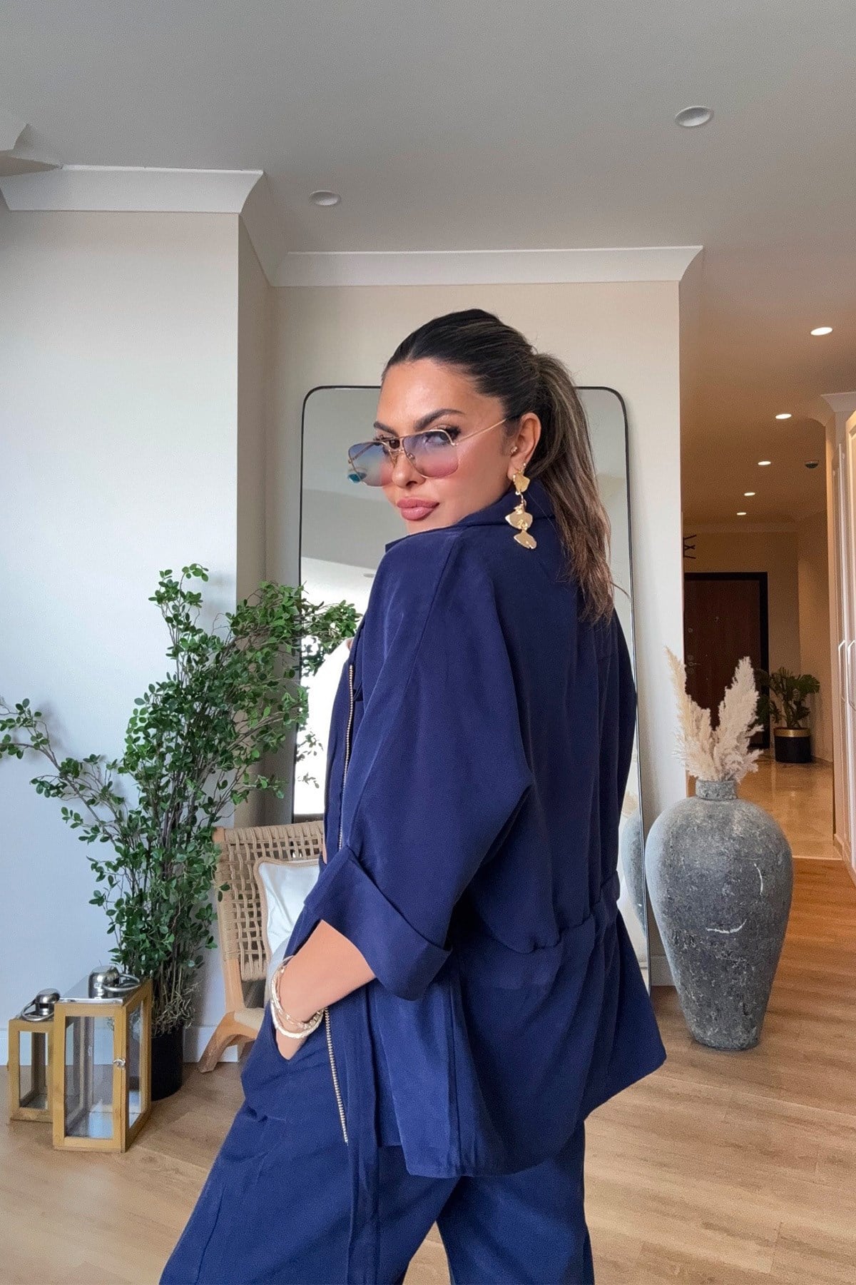 Tencel Kumaş Fermuarlı Takım Lacivert