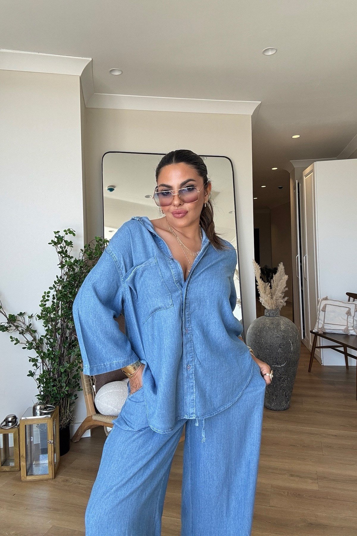 Tencel Kumaş Jean Takım Açık Mavi