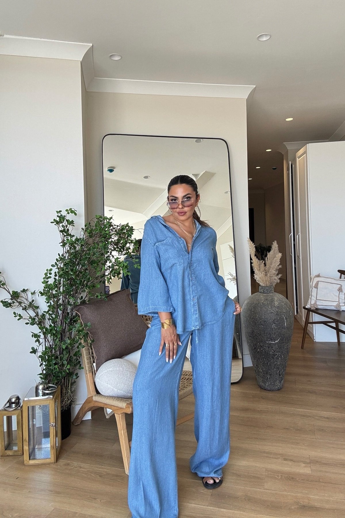 Tencel Kumaş Jean Takım Açık Mavi