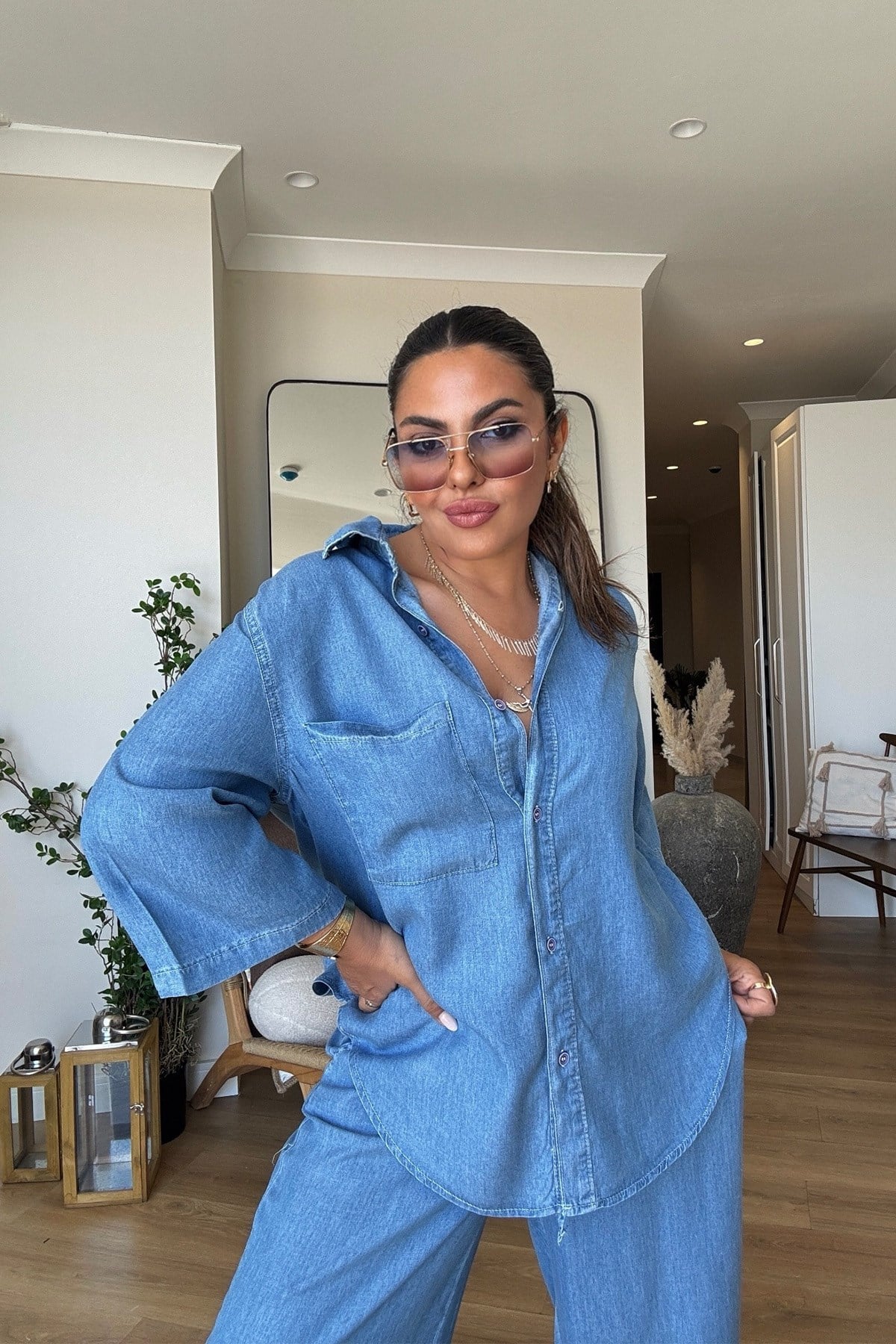 Tencel Kumaş Jean Takım Açık Mavi
