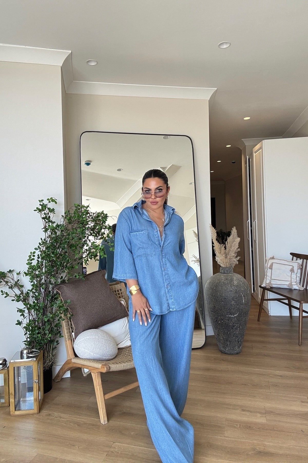 Tencel Kumaş Jean Takım Açık Mavi