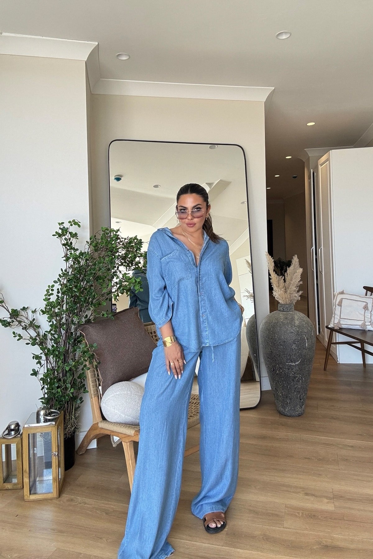 Tencel Kumaş Jean Takım Açık Mavi