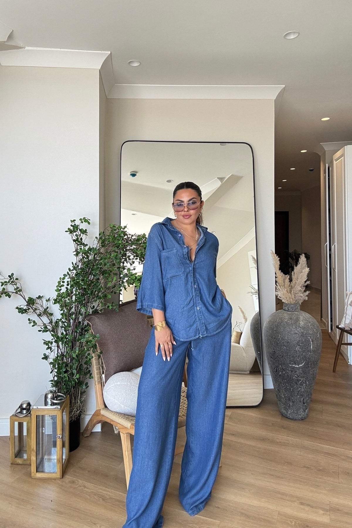 Tencel Kumaş Jean Takım Koyu Mavi