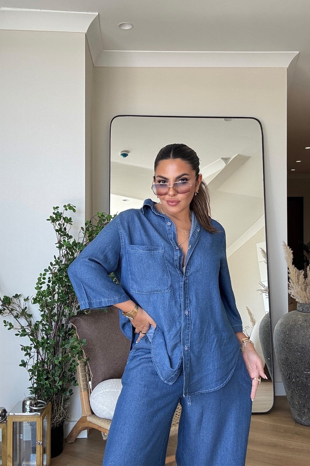 Tencel Kumaş Jean Takım Koyu Mavi