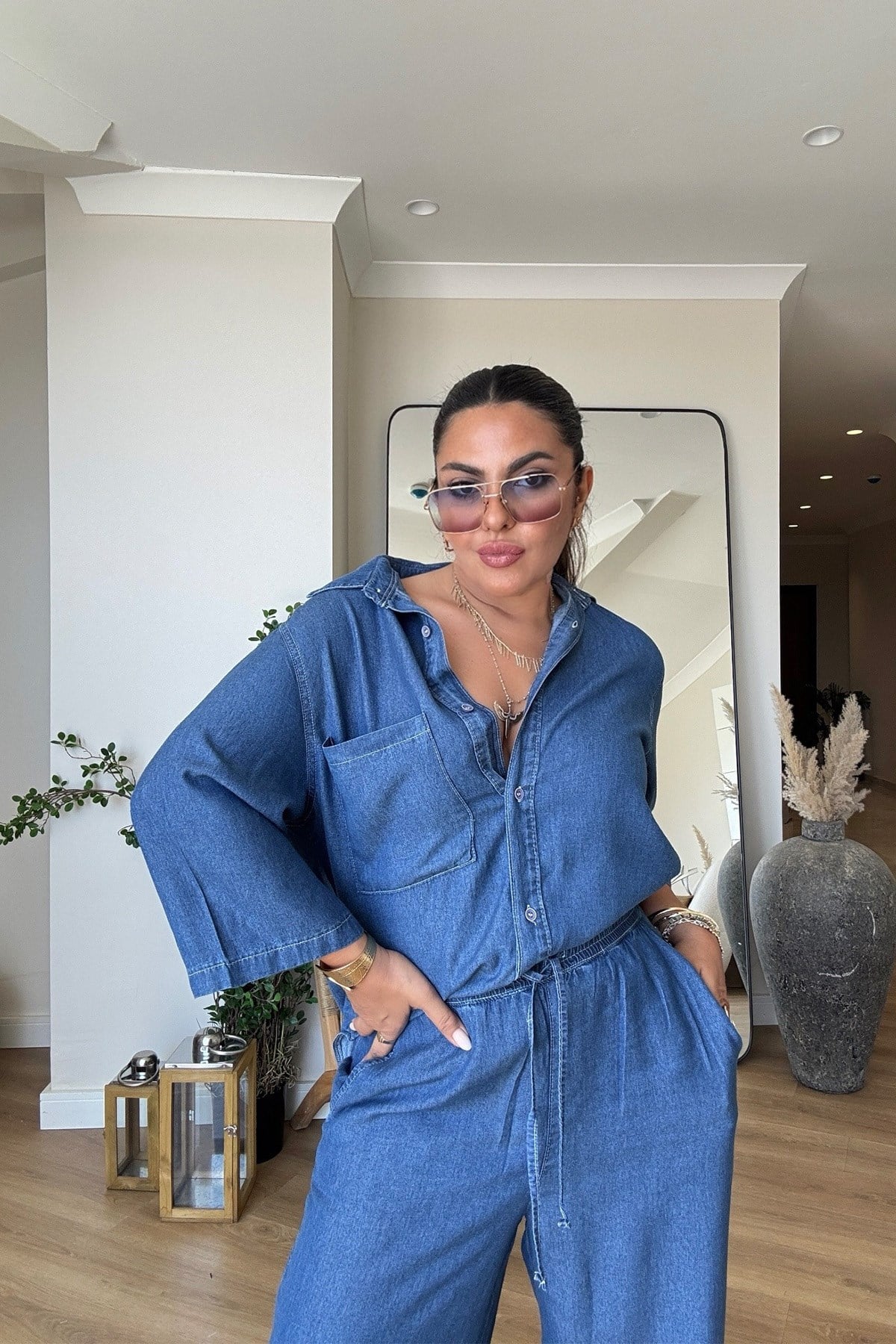 Tencel Kumaş Jean Takım Koyu Mavi