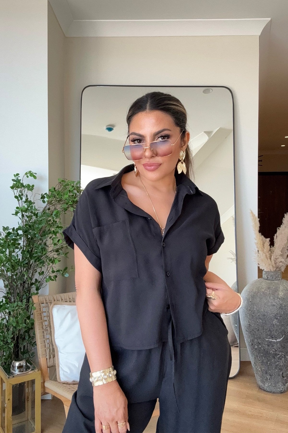 Tencel Kumaş Kısa Kollu Takım Siyah