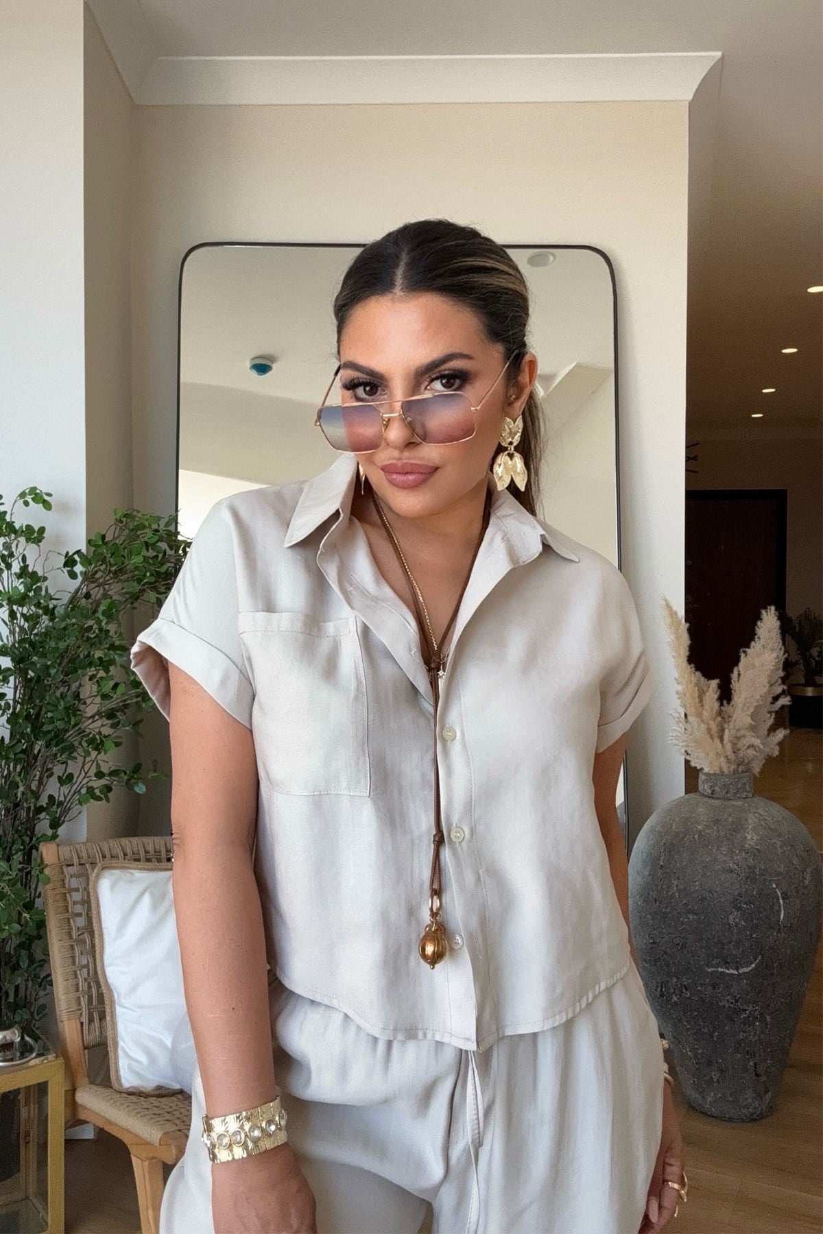 Tencel Kumaş Kısa Kollu Takım Taş