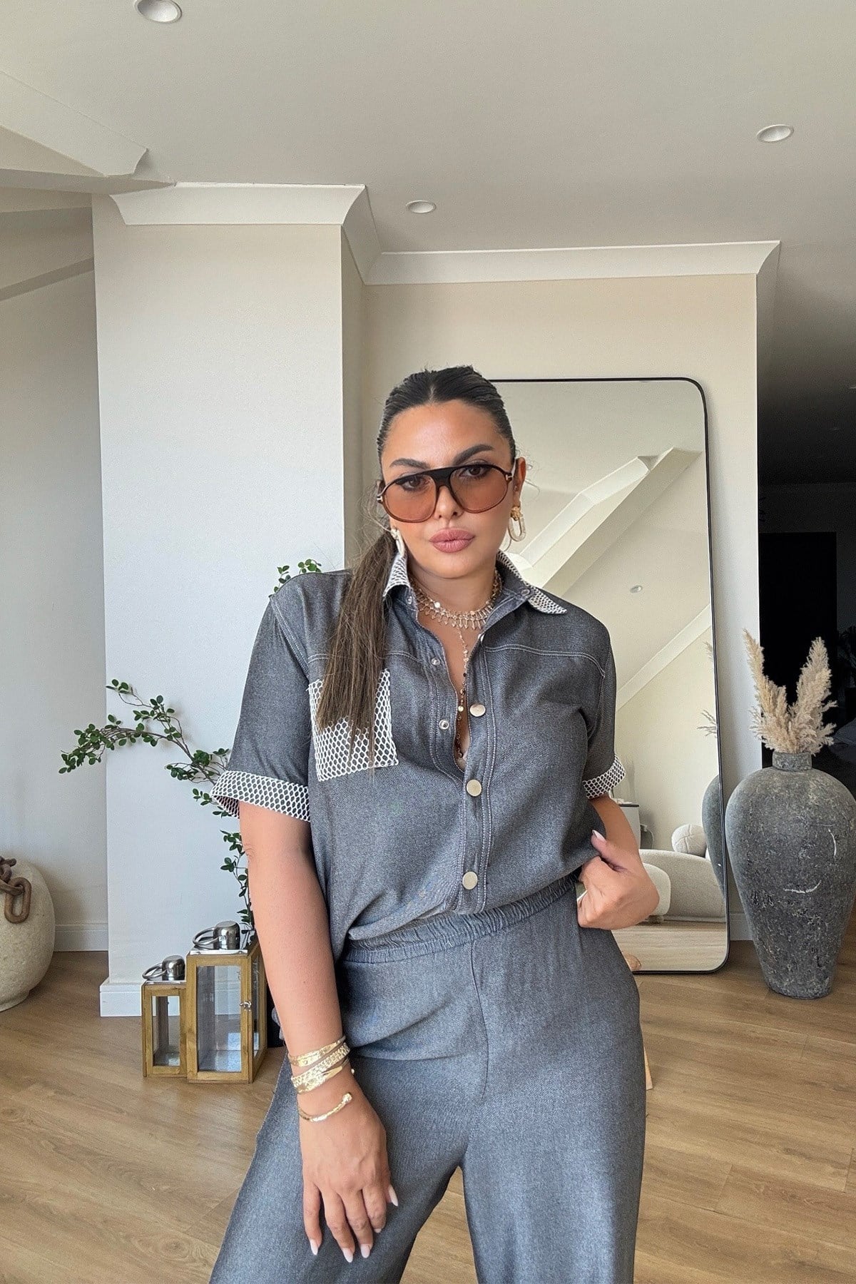 Tensel Denim Efekt File Garnili Takım Füme